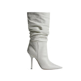 Stiletto Heel Leather Slouchy Ankle Boots